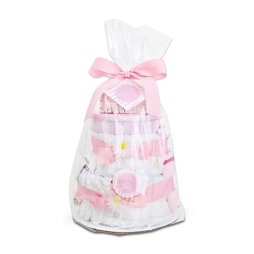 Pink Diaper Cake Gift Tower