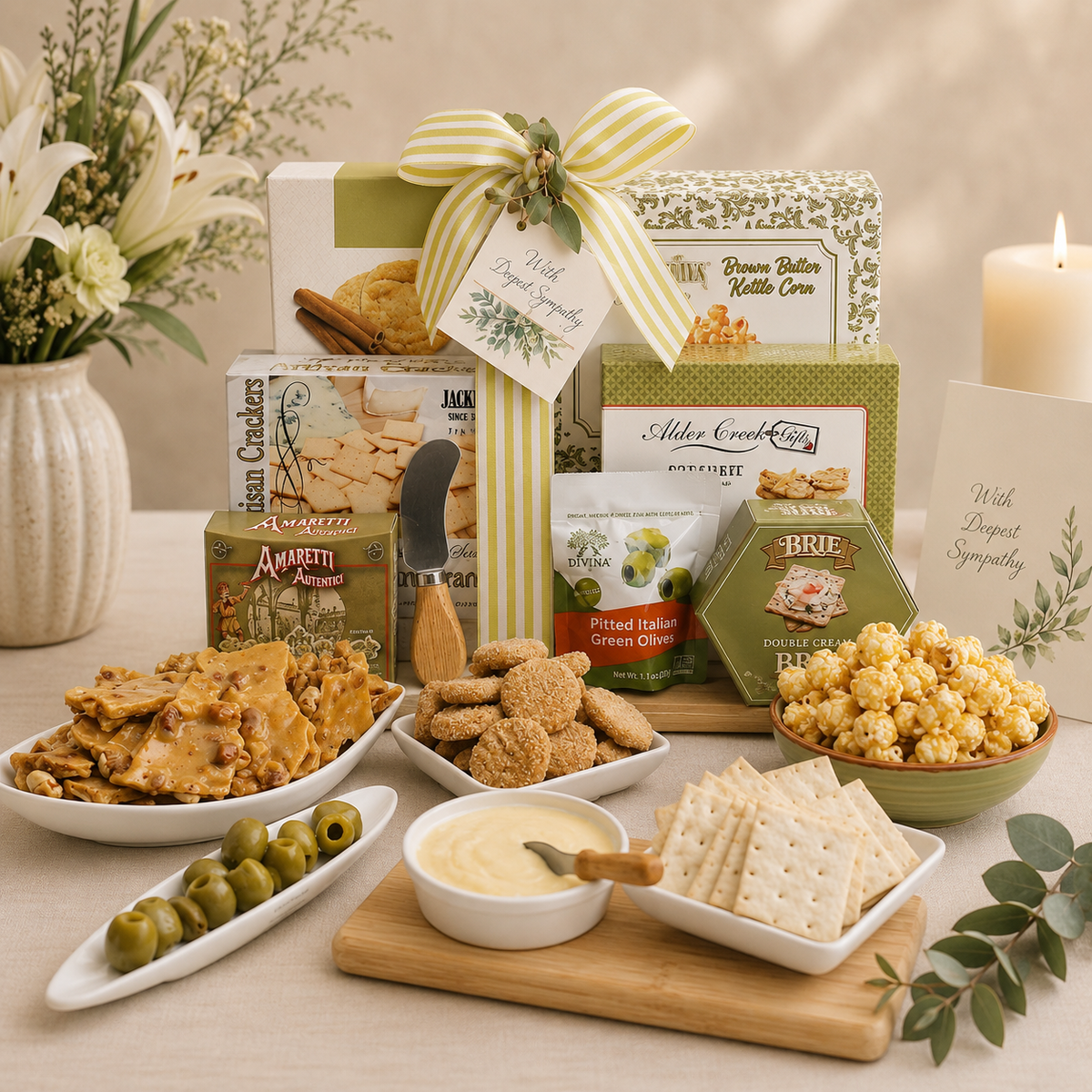 With Sympathy Gift Basket with Cutting Board